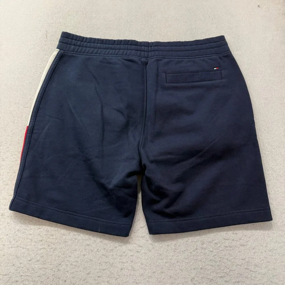 Tommy Hilfiger Mens Navy Blue Fleece Sweat Shorts Drawstring Pockets Logo Size L